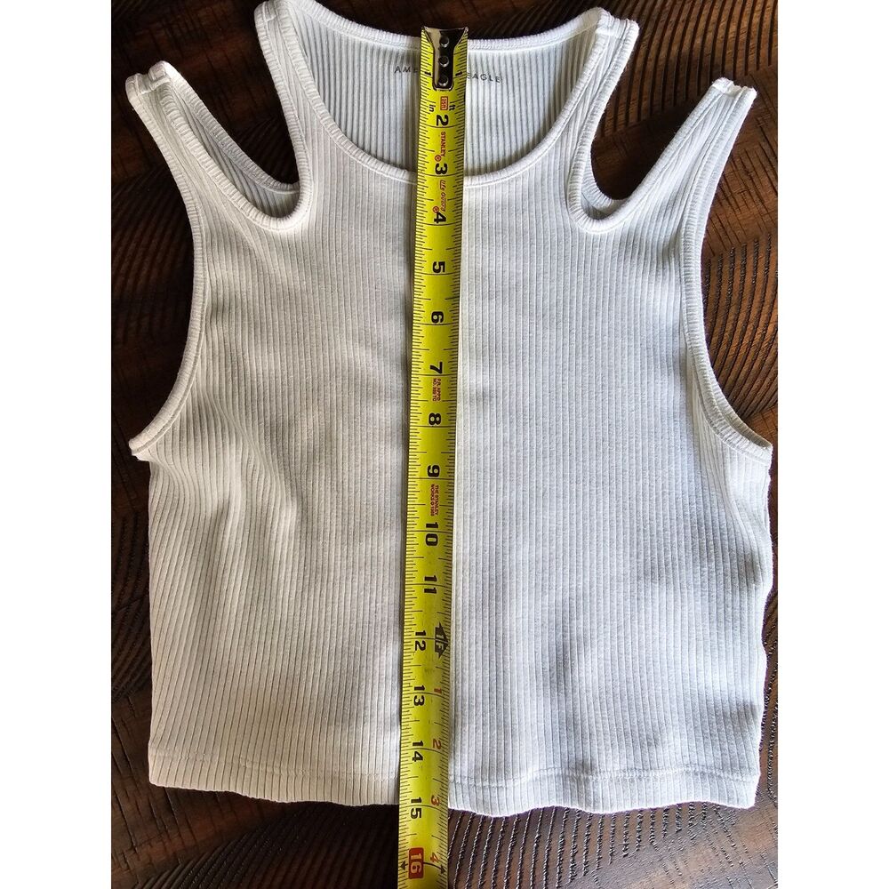 American Eagle Ribbed Crop Tank Top White Cutout Shoulder Womens S Y2K - Picture 7 of 9